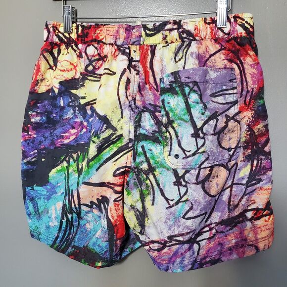 Urban Outfitters Men's Swim Trunks Size Medium Multicolor Abstract Graffiti - Picture 6 of 11